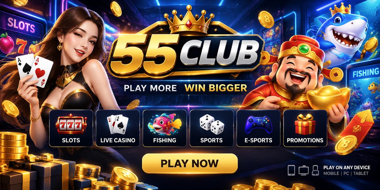 55 CLUB online games and lottery style dashboard